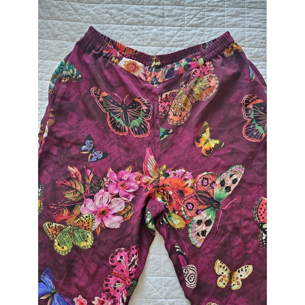 Johnny Was Silk Floral Butterfly Garden Prairie Tropical Pant Set S - Picture 13 of 16